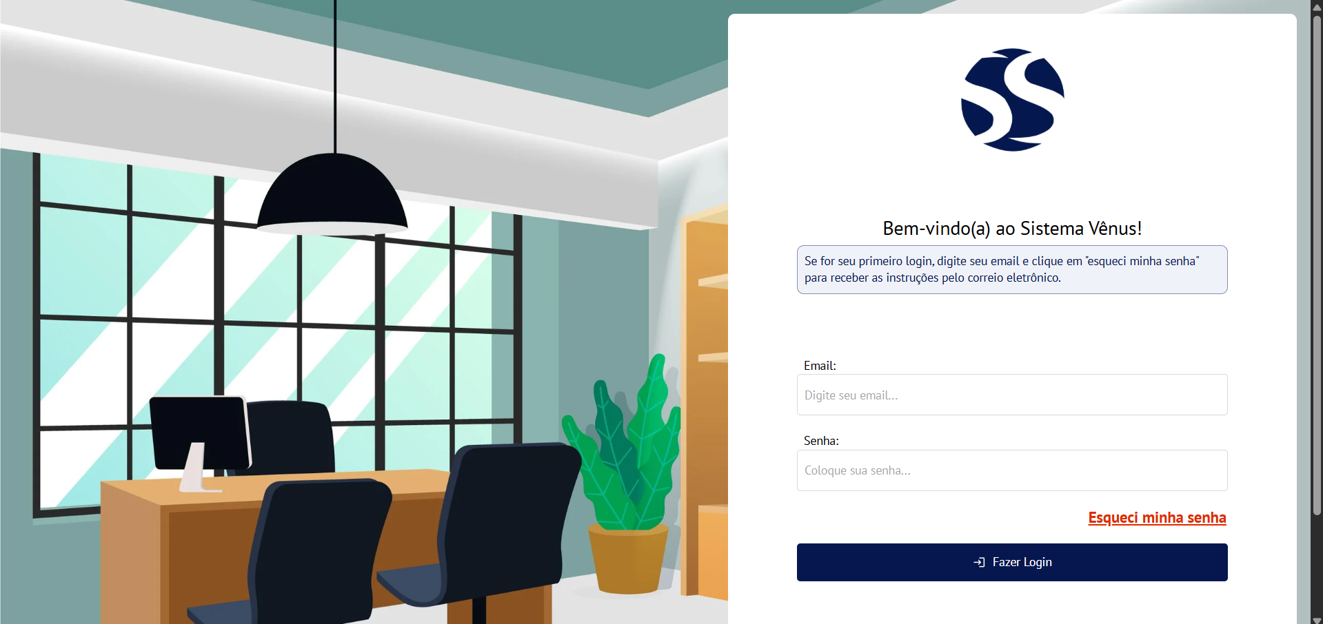 Management system login screen with the navy S mark