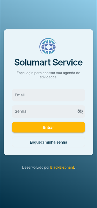 Solumart Service mobile app login screen for technicians